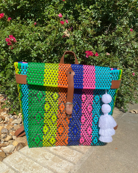 Bright Multicolored Hand Woven Backpack
