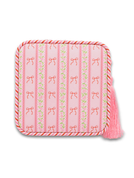 Pink Bow Quilted Tassel Jewelry Case