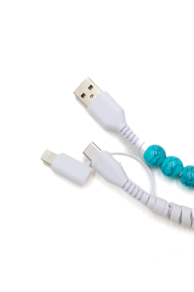 4-in-1 Turquoise & Gold Beaded Charging Cable