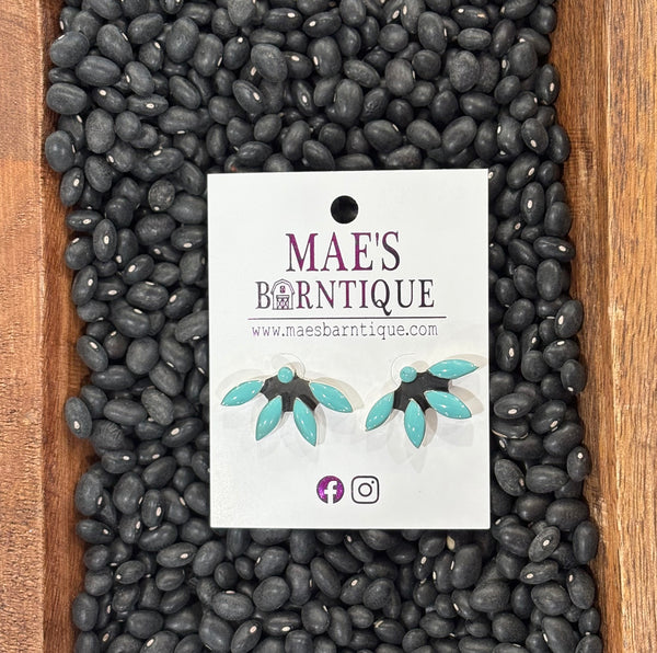 Half Moon Turquoise Cluster Stud Earrings