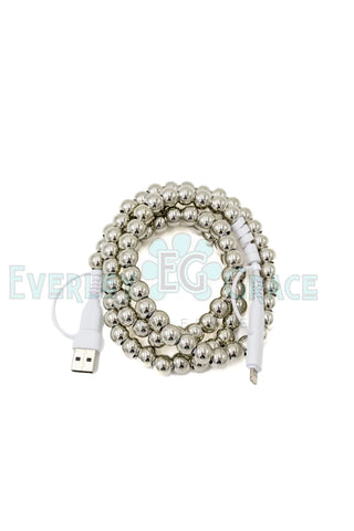 4-in-1 Polished Silver Pearls Beaded Charging Cable