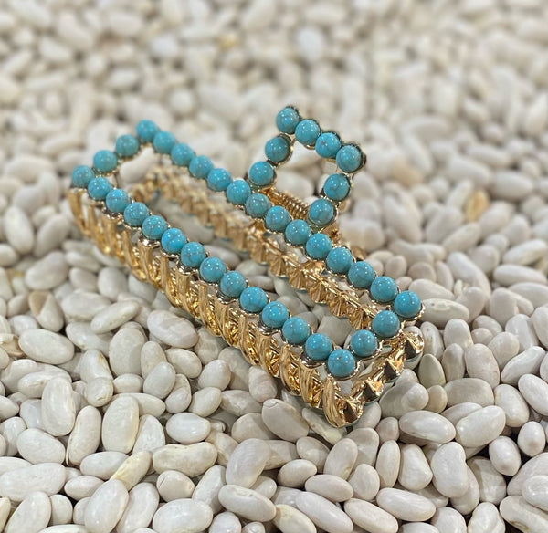 Gold Faux Turquoise Rectangle Claw Clip