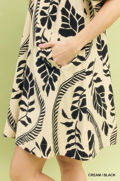 Leafy Ogee Print Cream Dress