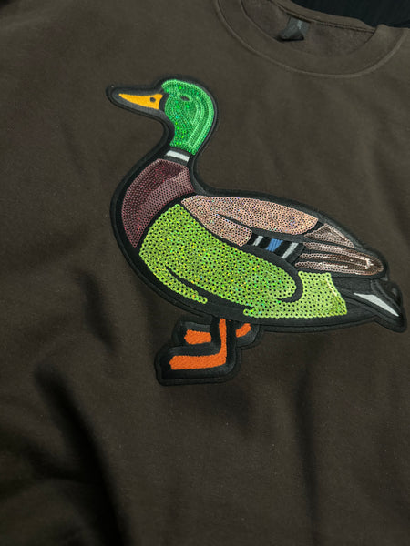Sequin Mallard Duck Brown Sweatshirt