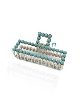Silver Faux Turquoise Rectangle Claw Clip