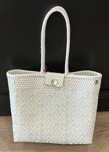 Emmanuel White Hand Woven Tote with Clasp