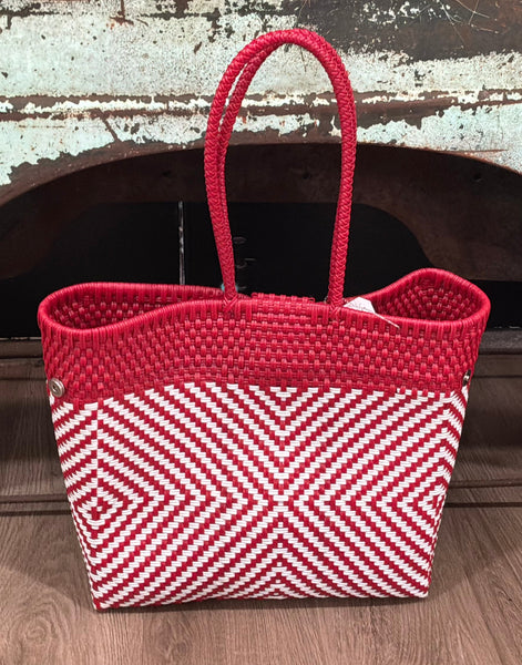 Emmanuel Red and White Hand Woven Tote with Clasp