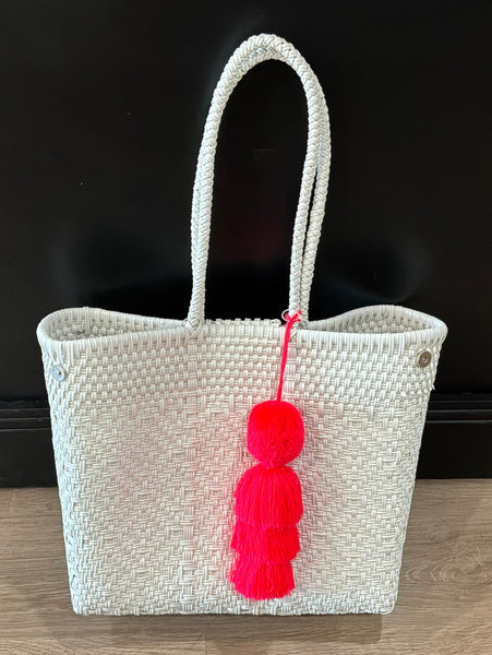 Emmanuel White Hand Woven Tote with Clasp