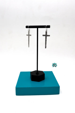 Textured Dangle Cross Earrings