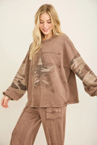 Camo Star Terry Sweatshirt Top