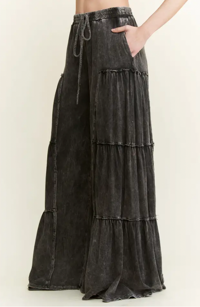 Ashed Black Tiered Wide Leg Pants