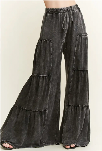 Ashed Black Tiered Wide Leg Pants