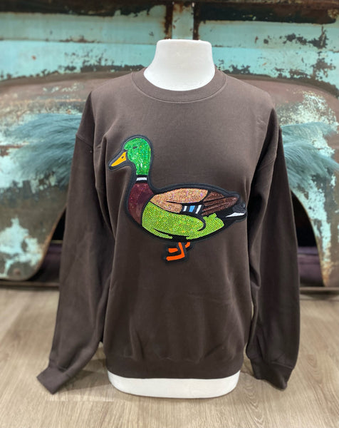 Sequin Mallard Duck Brown Sweatshirt