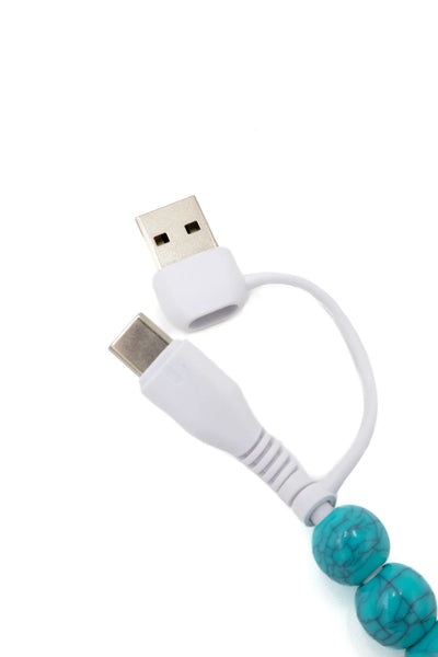 4-in-1 Turquoise & Gold Beaded Charging Cable