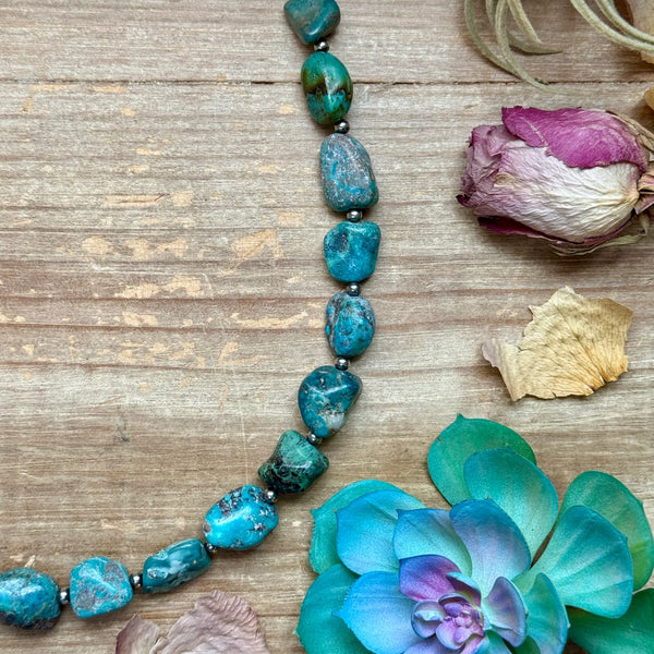Blue Turquoise Nugget Necklace - Sterling Silver 24"