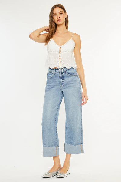 KanCan 90's Cropped Wide Leg Medium Wash Jeans