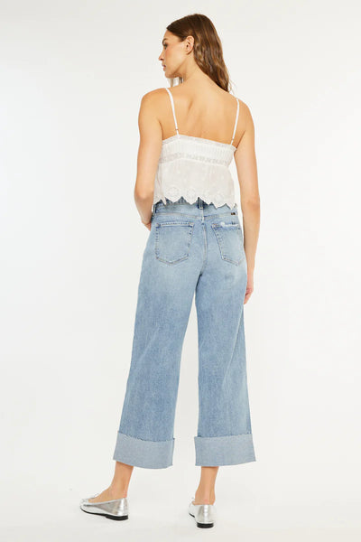 KanCan 90's Cropped Wide Leg Medium Wash Jeans