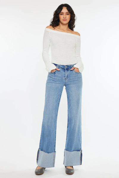 KanCan Medium Wash Mid Rise Wide Flare Jeans