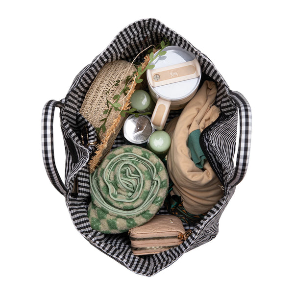 LEE Plaid Cotton Tote/ Extra Large Tote Black