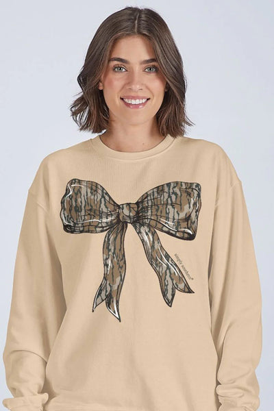 Bark Camo Bow Cream Crewneck
