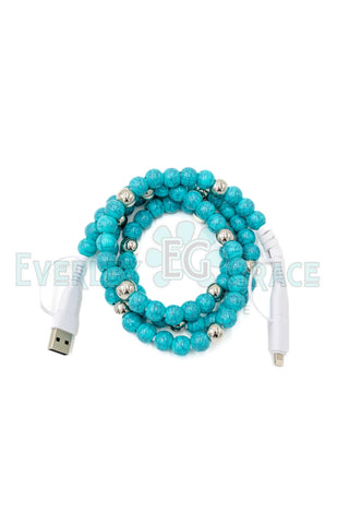 4-in-1 Turquoise and Metallic Silver Beaded Charging Cable