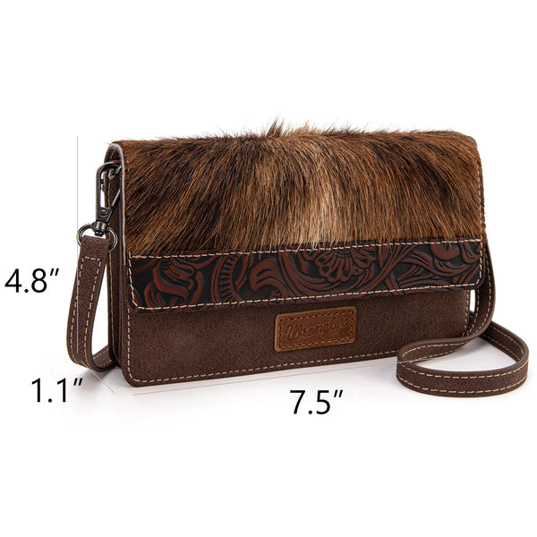 Genuine Hair-On Cowhide Wallet/Crossbody -Coffee