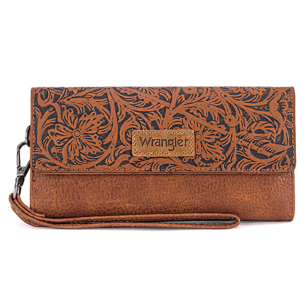 Western Floral Tooled Tri-fold RFID Wallet/Wristlet