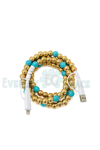 4-in-1 Gold & Turquoise Beaded Charging Cable