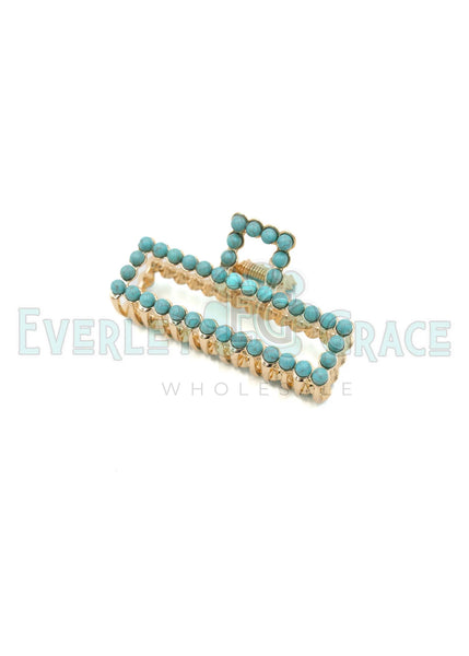 Gold Faux Turquoise Rectangle Claw Clip