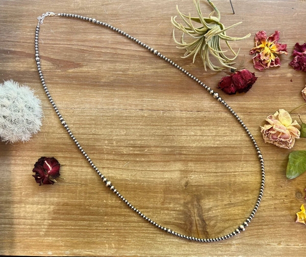 32 inch Graduated Sterling Silver Pearls Necklace