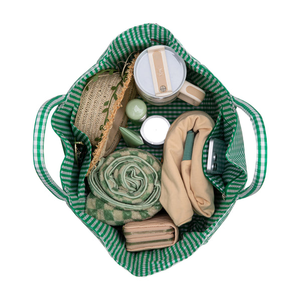 LEE Plaid Cotton Tote/ Extra Large Tote Green