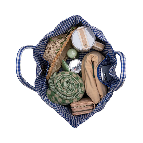 LEE Plaid Cotton Tote/ Extra Large Tote Navy