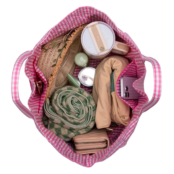 LEE Plaid Cotton Tote/ Extra Large Tote Pink