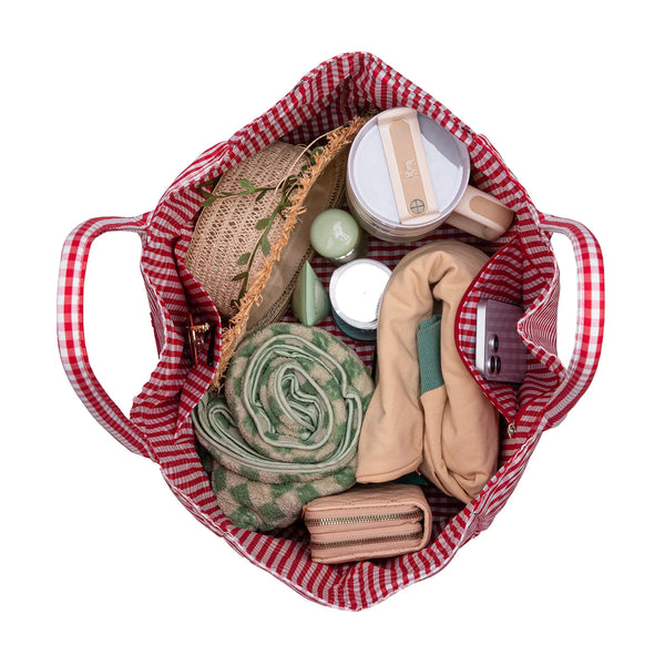 LEE Plaid Cotton Tote/ Extra Large Tote Red