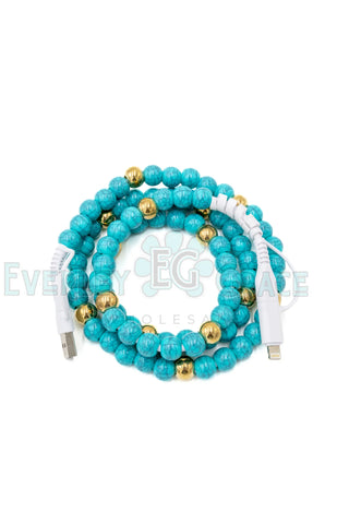 4-in-1 Turquoise & Gold Beaded Charging Cable