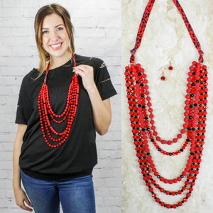 Chunky Red Multi Strand Beaded Necklace