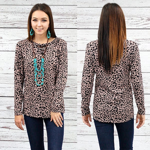 Pink Leopard Long Sleeve with Criss Cross Lace