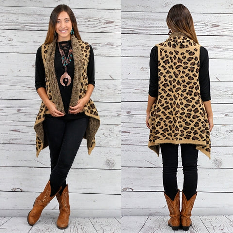 Tan Leopard Fuzzy Vest