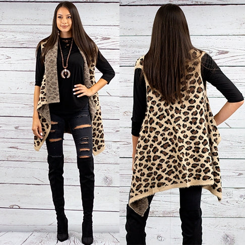 Beige Leopard Fuzzy Vest
