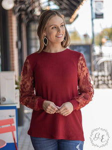 Red Floral Mesh Sleeve Top