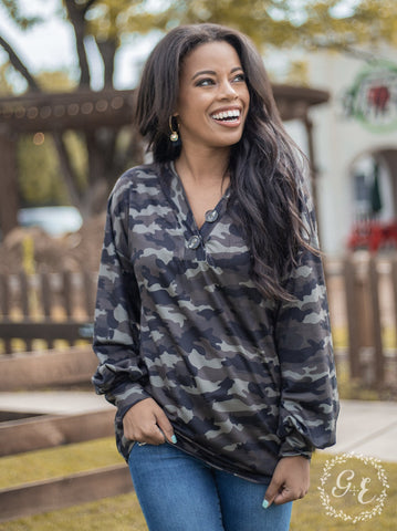 Camo Pullover with Buttons