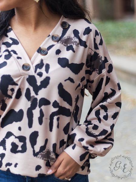 Leopard Pullover with Buttons
