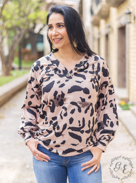 Leopard Pullover with Buttons