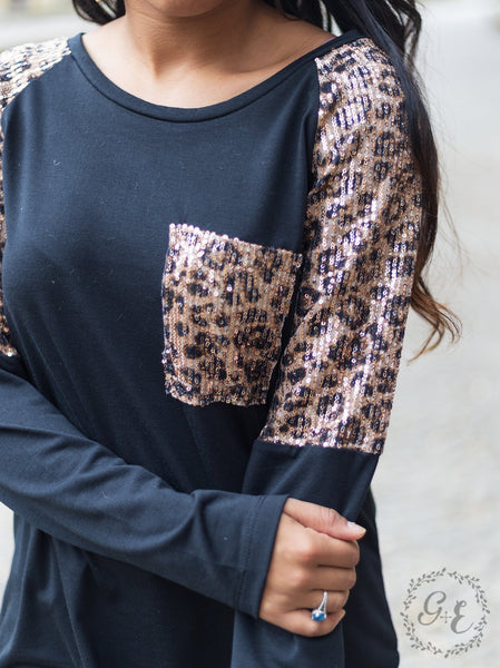 Black Shimmery Leopard Long Sleeve