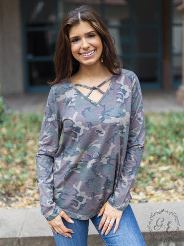 Camouflage Caged Longsleeve Top