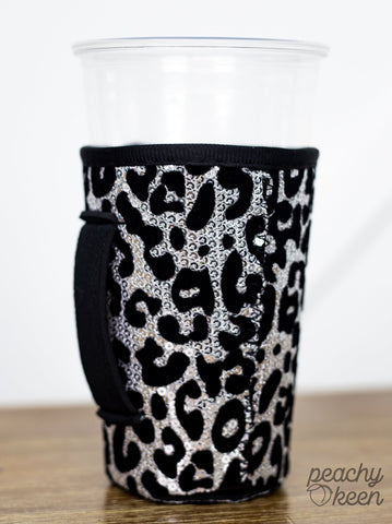 Leopard Sequin Handle Cooler