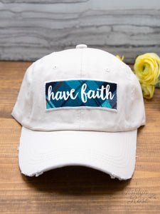 Have Faith Plaid Patch on Beige Distressed Hat