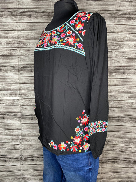 Black Embroidered Floral Blouse