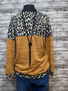 Leopard Color Block Sweater - Mustard