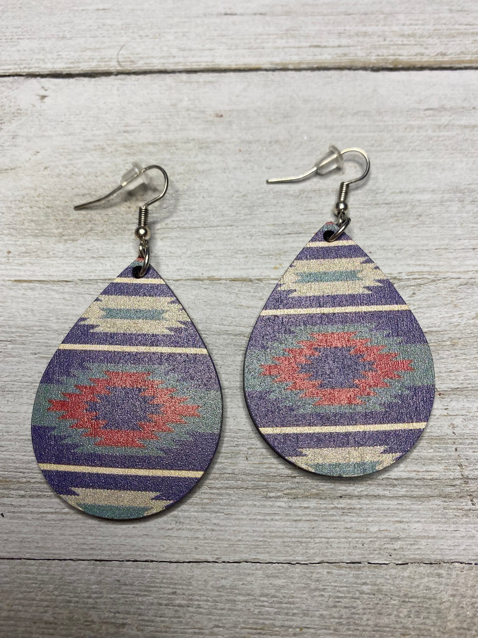 Midnight Aztec Wood Teardrop Earrings